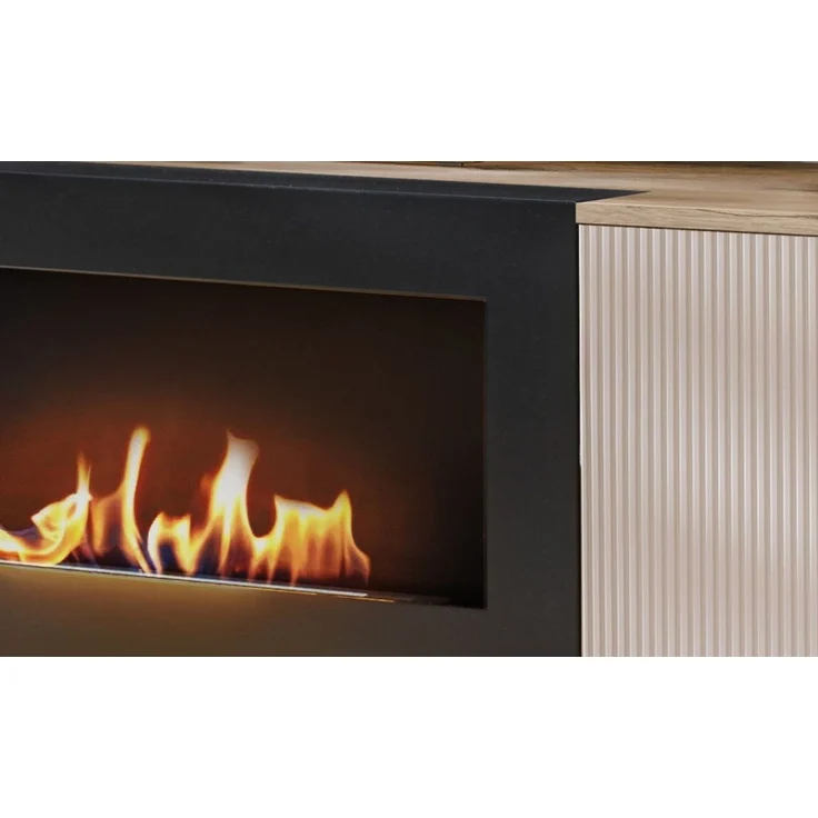 Wohnwand Cathlyn in Viking Eiche und Kaschmir mit Kamin 350 cm – Bild 4