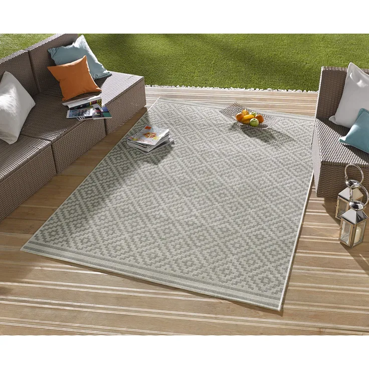 NORTHRUGS In- und Outdoor Teppich Raute 240x340 cm - Wetterfest Modern Geometrisches Raute Muster Design Teppich für Balkon Terrasse Garten Wintergarten Wohnzimmerteppich Wasserfest in Grau Creme