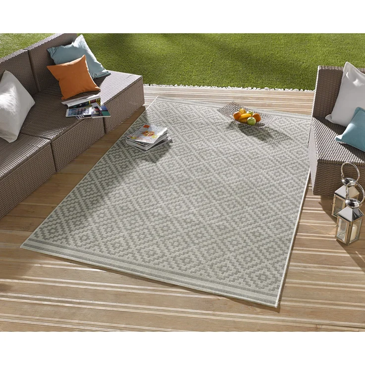NORTHRUGS In- und Outdoor Teppich Raute 240x340 cm - Wetterfest Modern Geometrisches Raute Muster Design Teppich für Balkon Terrasse Garten Wintergarten Wohnzimmerteppich Wasserfest in Grau Creme