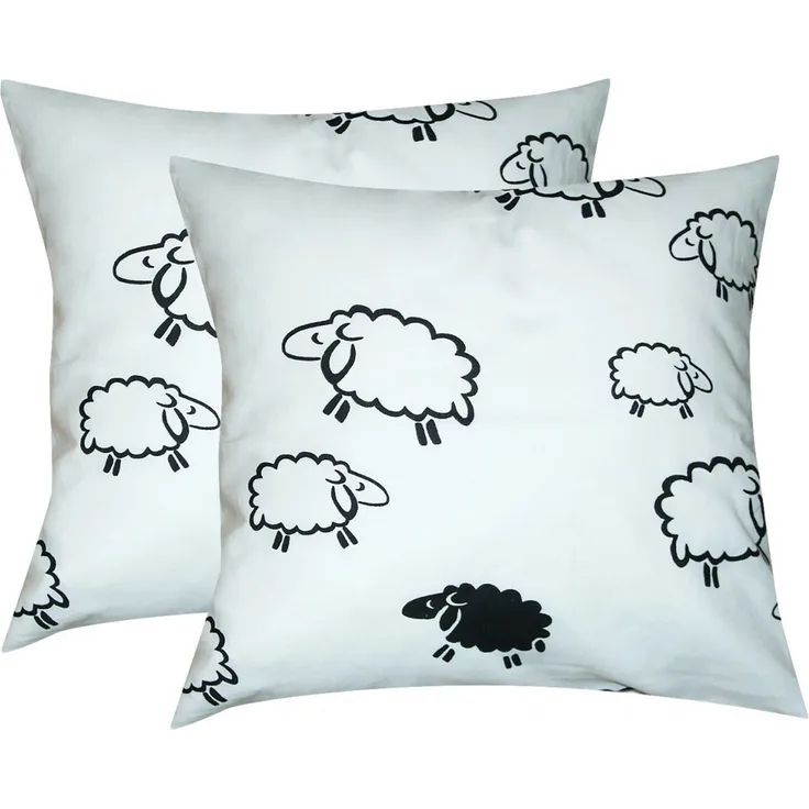 Heubergshop Kissenbezüge, (2 Stück), 2er Set 40x40cm Schafe Weiß Schwarz Kissenhülle 100% Baumwolle (99/2)