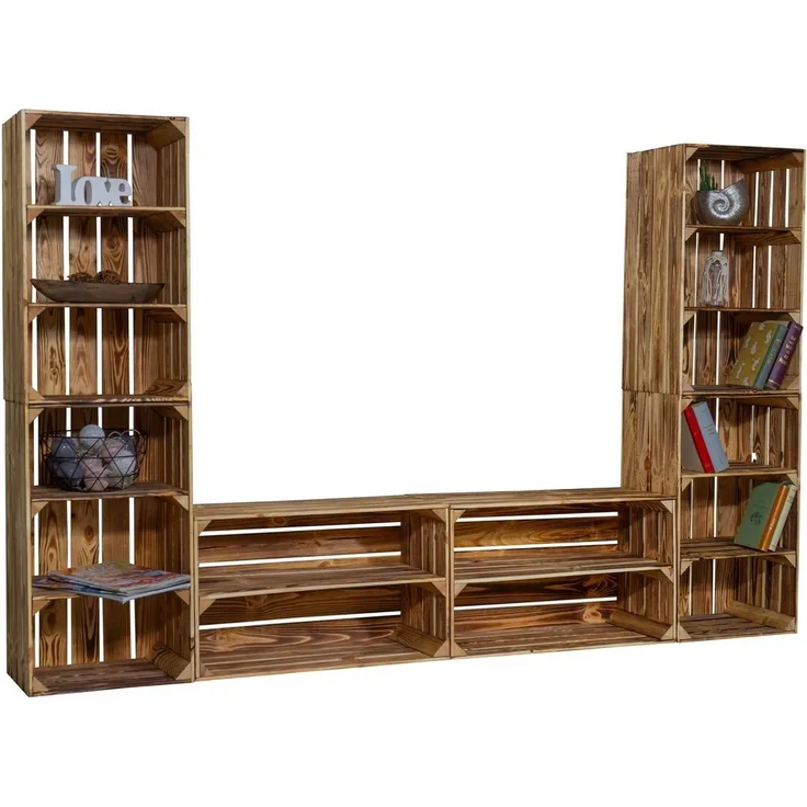Kistenkolli Altes Land Allzweckkiste TV-Board Steven mit hohen Regalkisten Lowboard TV Wand Wohnwand Holz (Spar-Set)