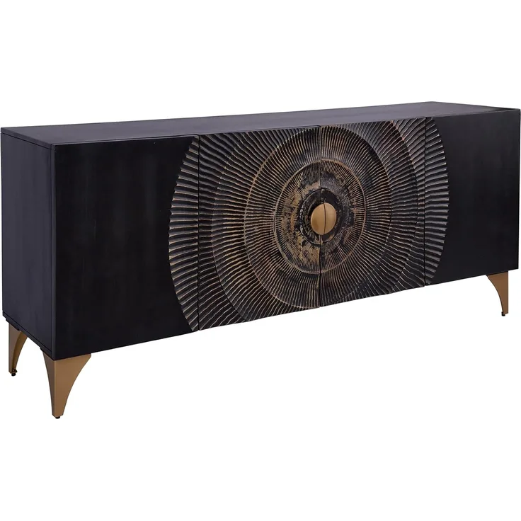 riess-ambiente Sideboard GOLDEN SUNSET 180cm schwarz / gold (Einzelartikel, 1 St), Massivholz · Metall · Kommode · 3D Front · Wohnzimmer