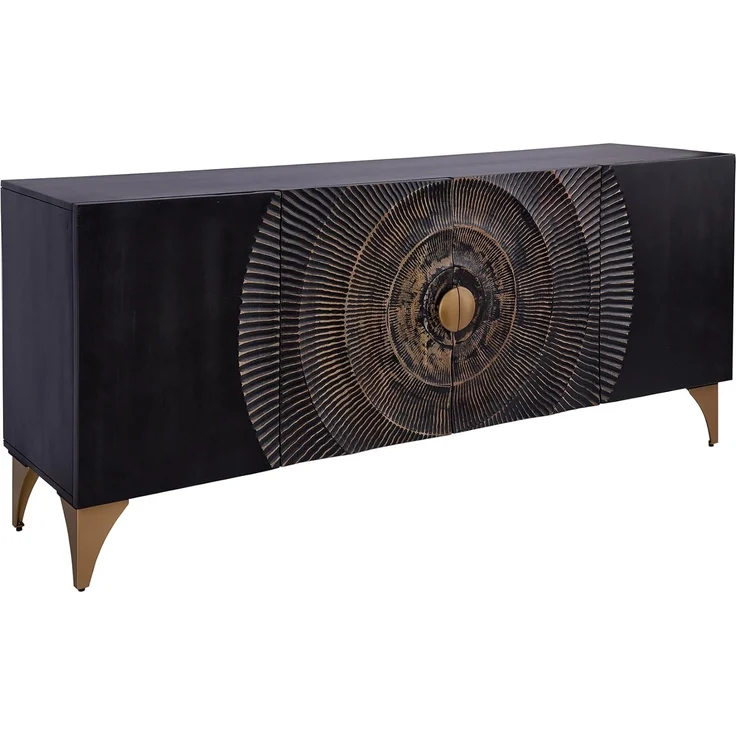 riess-ambiente Sideboard GOLDEN SUNSET 180cm schwarz / gold (Einzelartikel, 1 St), Massivholz · Metall · Kommode · 3D Front · Wohnzimmer