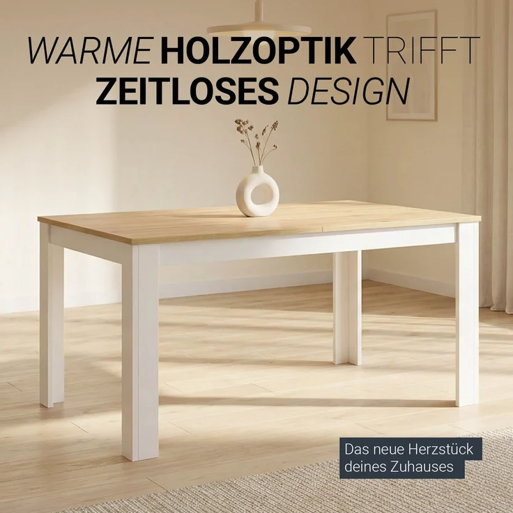 Esstisch ausziehbar 135x86 cm Wohnzimmertisch Weiß Holz Eiche Küchentisch Esszimmertisch Holztisch Tisch – Bild 5