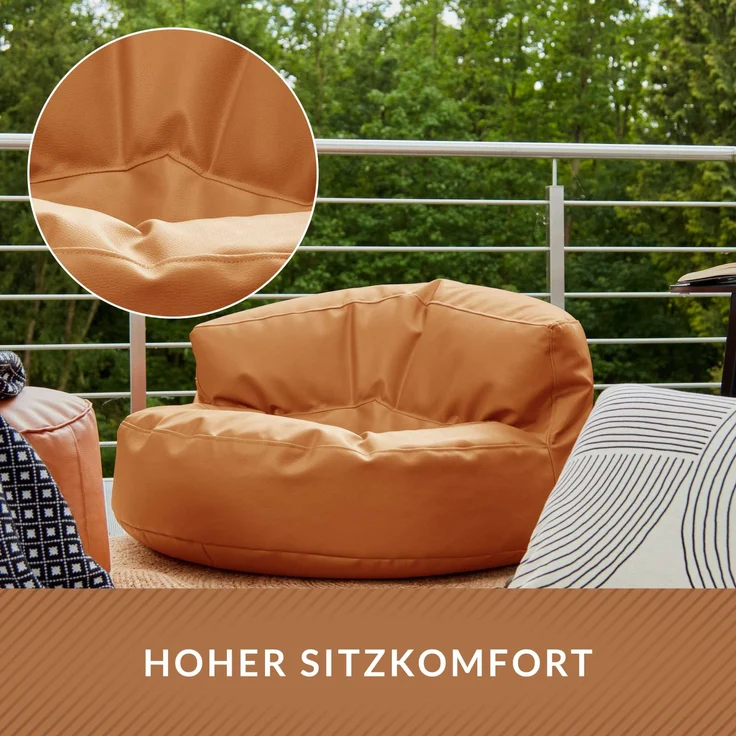 Green Bean Sitzsack Sofa aus Kunstleder mit EPS Perlen Füllung - Lounge im Sitzsack-Design 90 x 50 cm mit ergonomischer Rückenlehne - Cognac – Bild 5