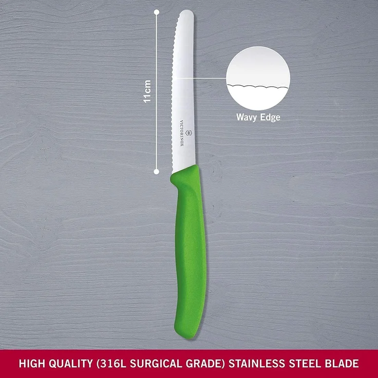 Victorinox | Swiss Classic Set | zwei Gemüsemesser mit Wellenschliffklinge | Klingenlänge: 11 cm | Farbe: Grün – Bild 6