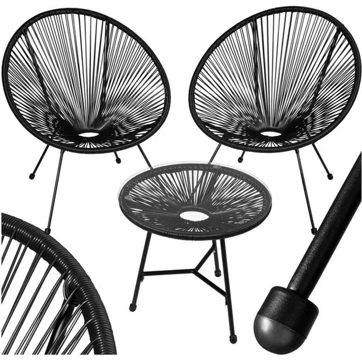 tectake® Set 2X Stuhl 1x Beistelltisch Acapulco, Gartenstuhl, Gartenstühle im Retro Design, Indoor und Outdoor Sessel für Garten, Wintergarten, als Terrassenstühle oder Balkon Sessel - schwarz – Bild 4