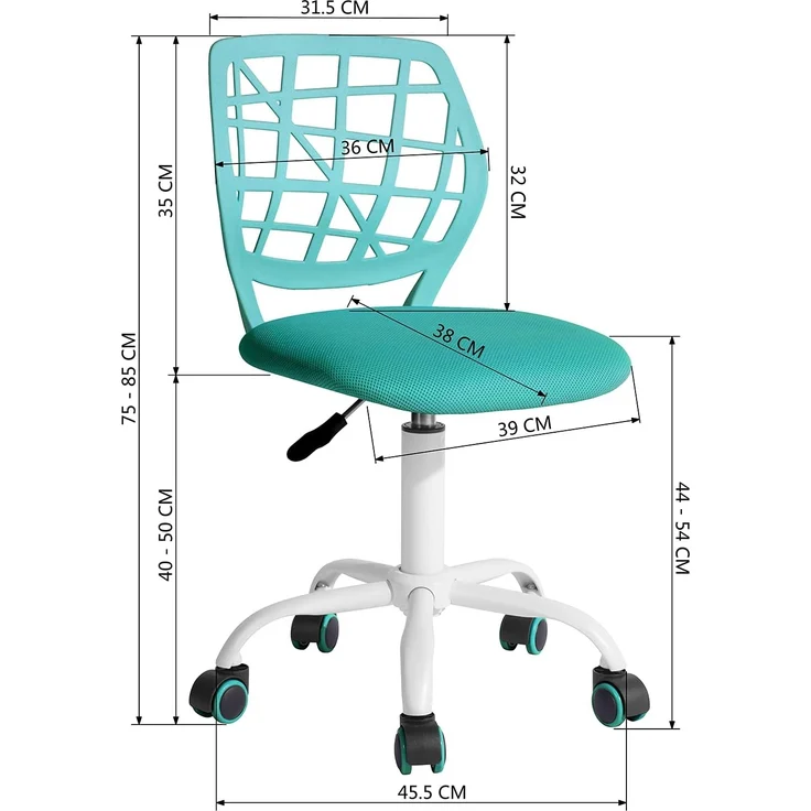 MEUBLE COSY Bürostuhl Ohne Armlehne Gaming Stuhl Ergonomischer Drehstuhl Schreibtischstuhl aus PP Höhenverstellbar Rückenlehne, 44 x 40 x 74-86cm – Bild 3