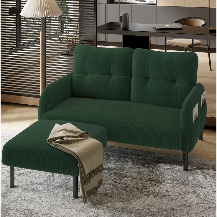 DESVIAE Hocker gepolstert 56x51x39 cm aus Cordstoff Smaragd mit Metallgestell – Bild 9