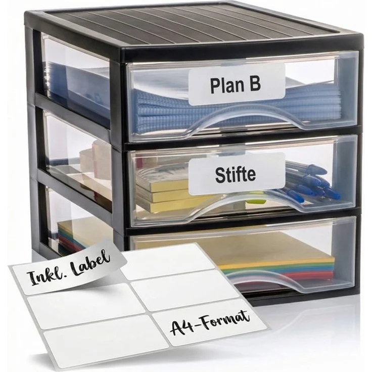 Hausfelder Schubladenbox Schubladenschrank A4 mit 3 Schubladen inkl. Aufkleber, (1-St, A4 mit 3 Schubladen + Aufkleber) – Bild 4