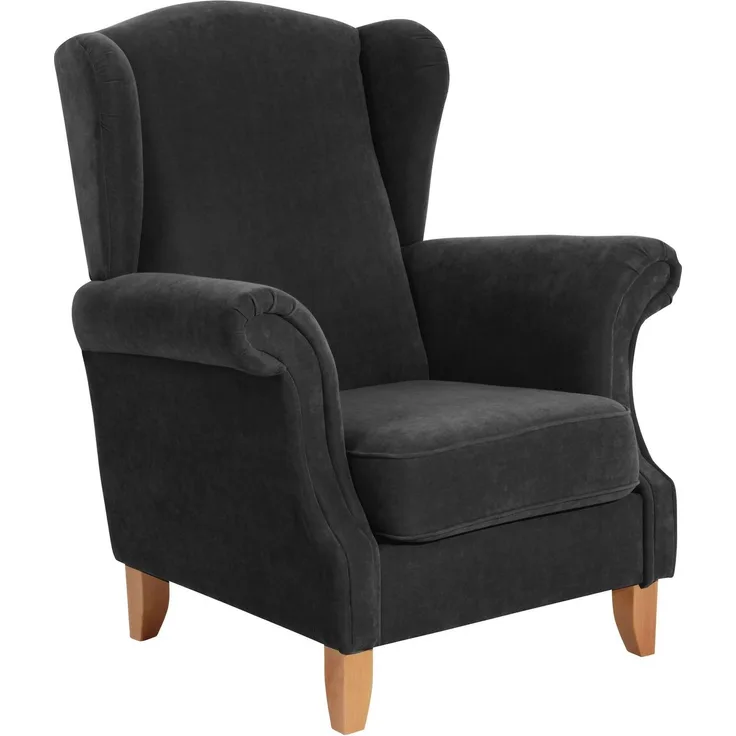 Ohrensessel Katria Bezug Veloursstoff Buche natur / schwarz 22843