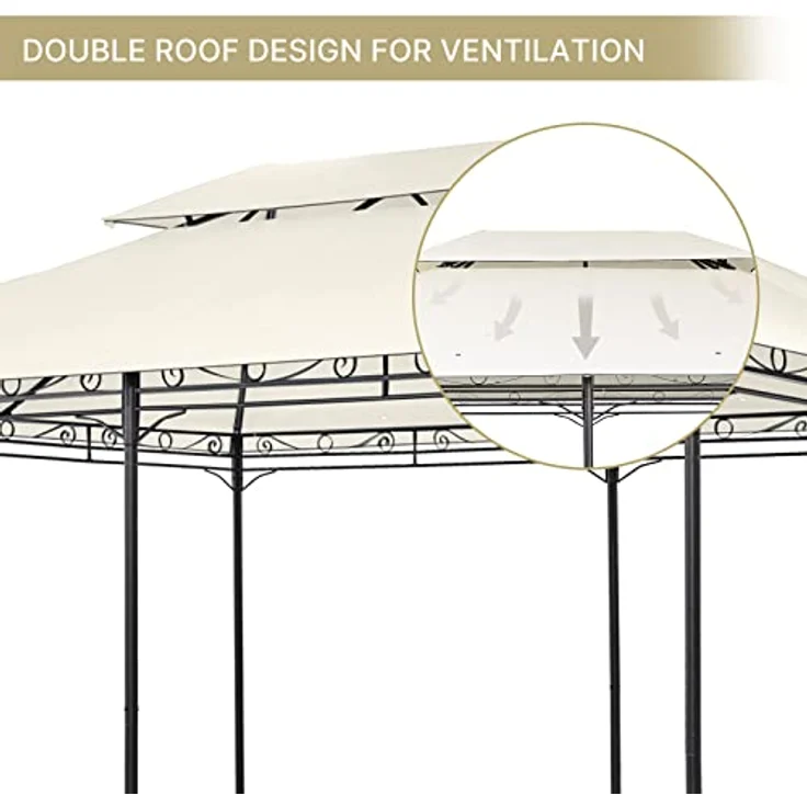 Mondeer Gartenpavillon 3x4m, Premium Pavillon mit Seitenwänden und Reißverschlüssen, stabiles Metallrahmen, 180g/m² wasserdichtes Dach, modern und luxuriös, beige – Bild 4