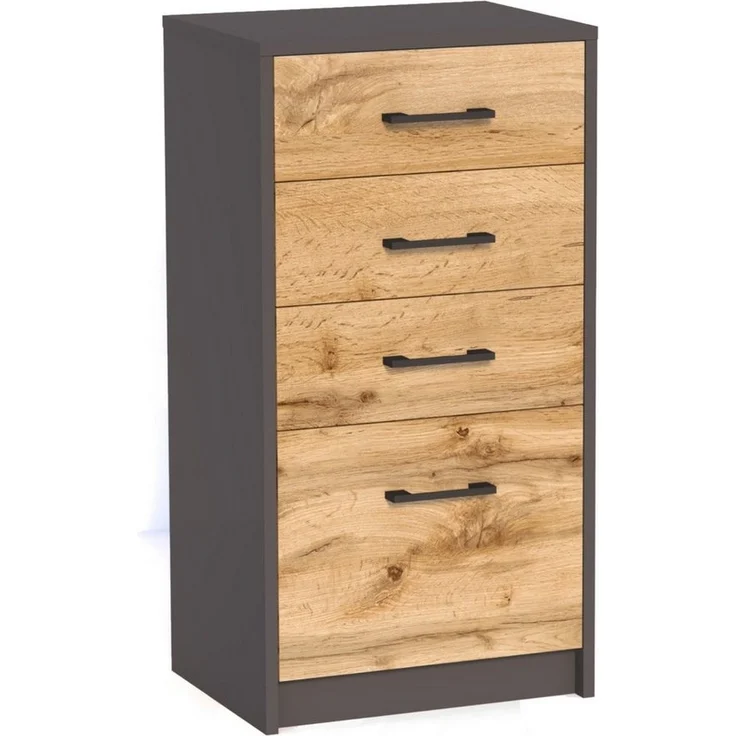 Home Collective Kommode mit 4 Schubladen mit matter Oberfläche, Kommode 45cm breit Holz (Schlafzimmer Wohnzimmer Flur Büro Organizer, Metallrollen mit Auszugsstopp), Schrank Kommode mit Schubladen Sideboard Highboard graphit Eiche – Bild 1