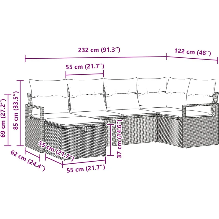 vidaXL Sofa Set 6 stk. Grau und Marineblau Poly-Rattan 3359184 – Bild 10