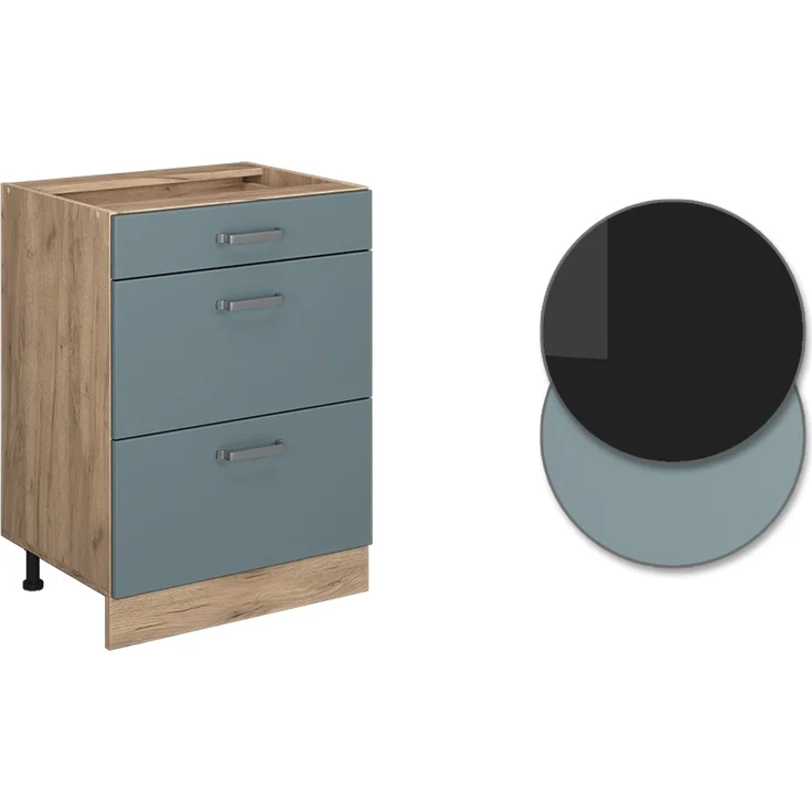 Küchenunterschrank R-Line Blau-Grau/Goldkraft Eiche 60 cm AP Marmor Vicco – Bild 5