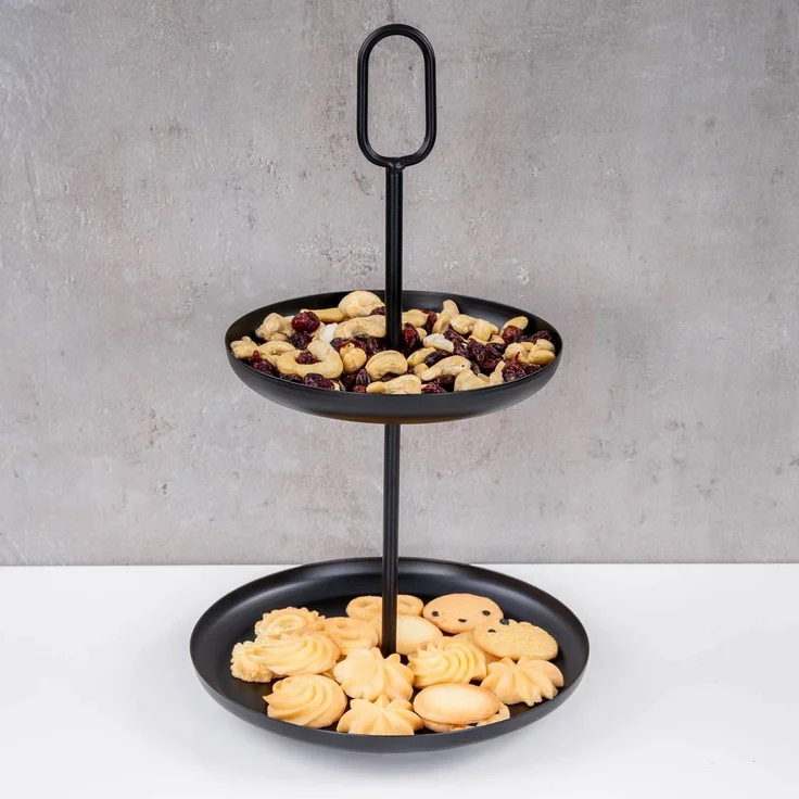 Levandeo® Etagere, Etagere 2 Ebenen H34cm Metall Schwarz Servierplatte Kuchenplatte – Bild 3