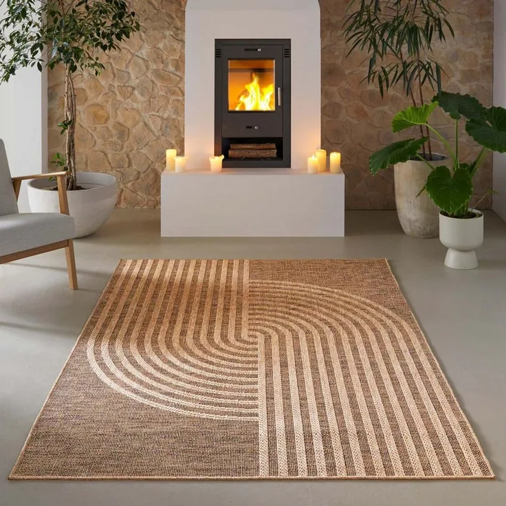 TaraCarpet Outdoorteppich TaraCarpet Borneo Talco Outdoor Teppich – Wetterfester Indoor & Outdoo, rechteckig, Höhe: 6 mm, Küche Wohnzimmer Terrasse Garten Balkon beige 80x150