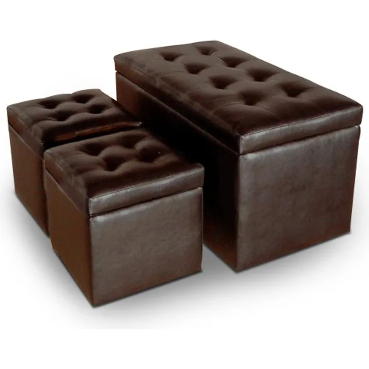 Menzzo Panky Sitzbank mit Stauraum, zeitgenössisch + 2 Hocker, Holz, 85°x°44°x°45°cm braun