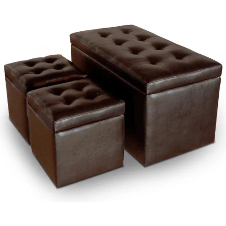 Menzzo Panky Sitzbank mit Stauraum, zeitgenössisch + 2 Hocker, Holz, 85°x°44°x°45°cm braun – Bild 1