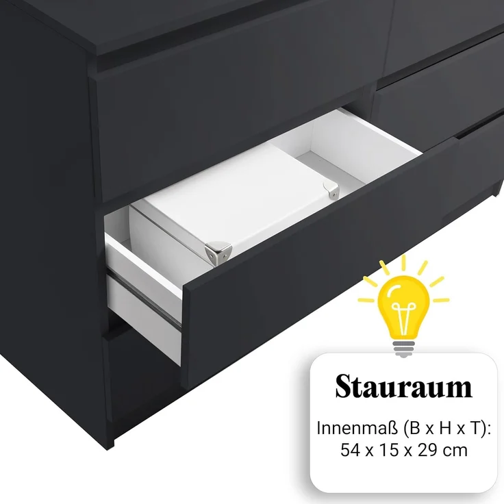 Home Collective Kommode mit 6 Schublade 80, 100, 120, 140 cm breit Holz Schrank (Highboard Anrichte Schlafzimmer Wohnzimmer Flur Büro Organizer), Kommode 120 cm breit Kommode Sideboard, Anthrazit – Bild 6