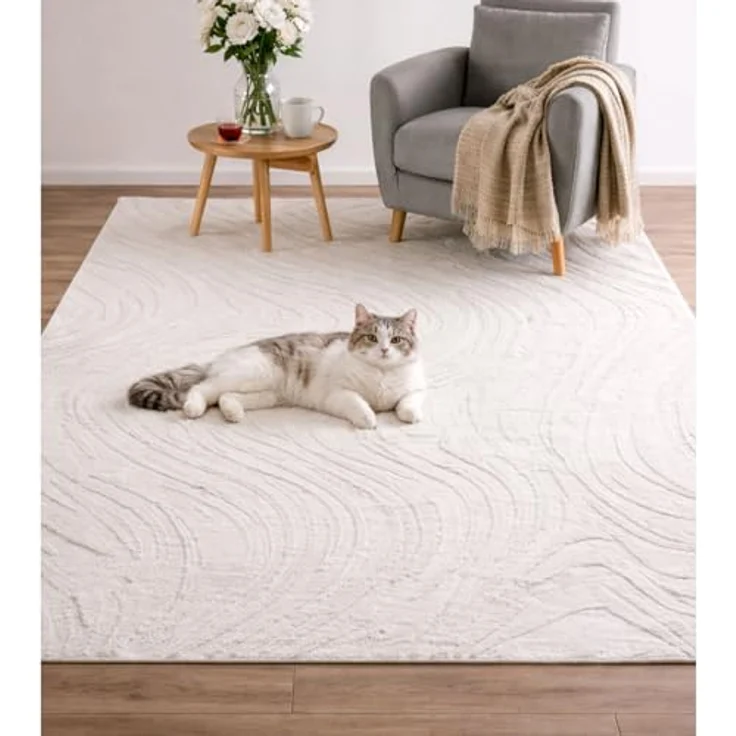 Vimoda Frisé-Teppich Wohnzimmerteppich modern, Rechteckig, Höhe: 11 mm, Einfarbig, Wellenmuster, Läufer, Kurzflor, neues Design, ED Effekt – Bild 2