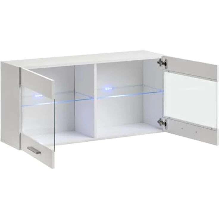 Komodee Hängevitrine Savona, Eiche Wotan und Weiß, 2 Fächer, Rechteckig, 100x50x27.2 cm, für Wohnzimmer und Wohnwände – Bild 9