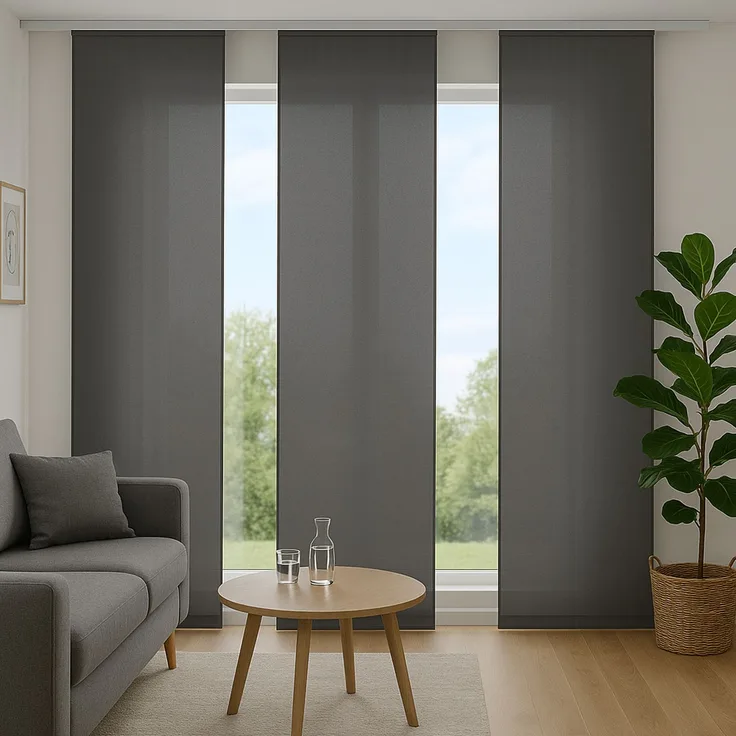 Flächenvorhang mit Klettband, Paneelwagen und Schleuderstab, ( BxL ) 60x245 cm in , blickdichte Schiebegardine mit Klett in vielen Farben Anthrazit