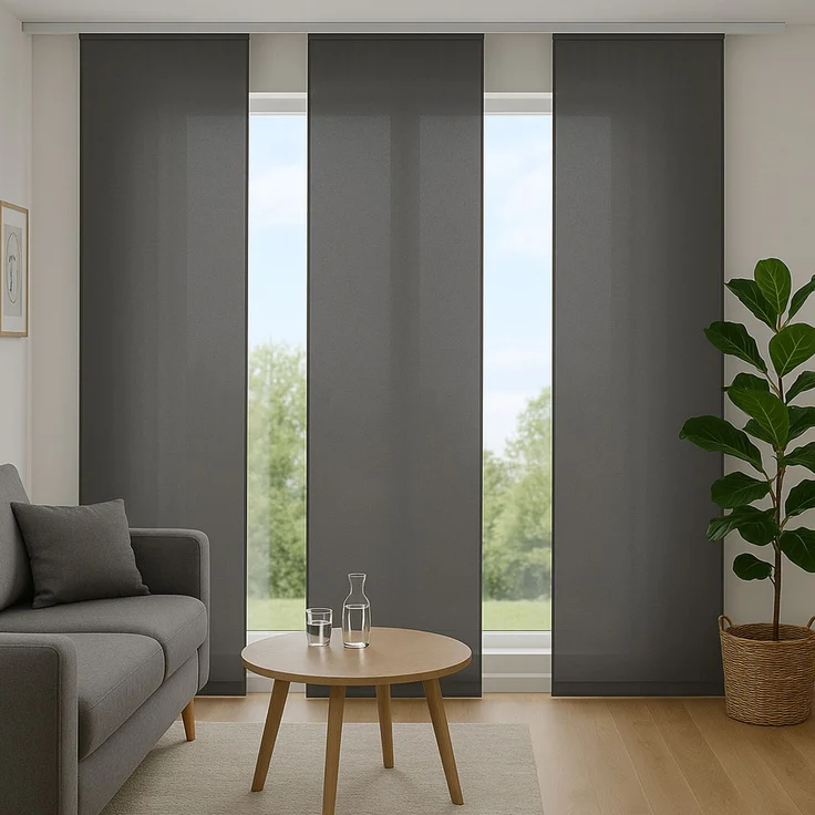 Flächenvorhang mit Klettband, Paneelwagen und Schleuderstab, ( BxL ) 60x245 cm in , blickdichte Schiebegardine mit Klett in vielen Farben Anthrazit – Bild 1