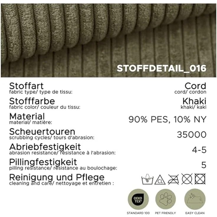 3-Sitzer-Sofa B/H/T: 241 x 92 x 112 cm in khaki – Bild 6
