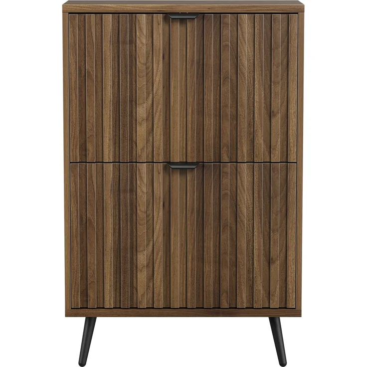DESVIAE Garderobenschrank Schuhschrank Walnuss aus MDF/Spanplatte – 54x91x14,5 cm – 2 Klappfächer – Bild 9