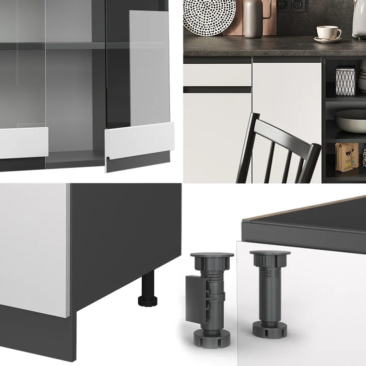 Küchenzeile R-Line Weiß/Anthrazit 240 cm J-Shape, AP Eiche Vicco – Bild 5