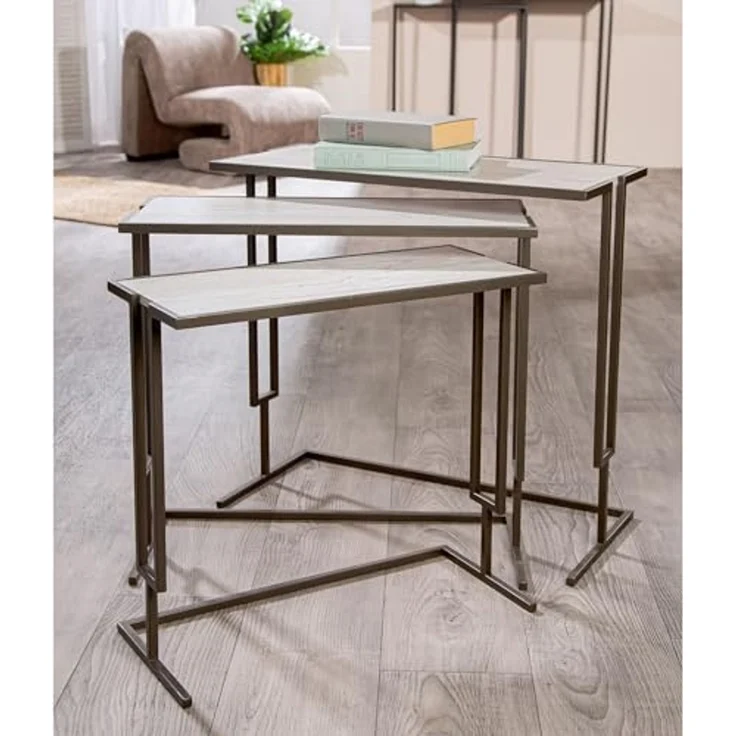 Casablanca 3er Set Beistelltisch Beirut - Metall - anthrazitfarben - matt - marmoriertes Muster - rechteckig - Höhe 60cm x Breite 65cm – Bild 2