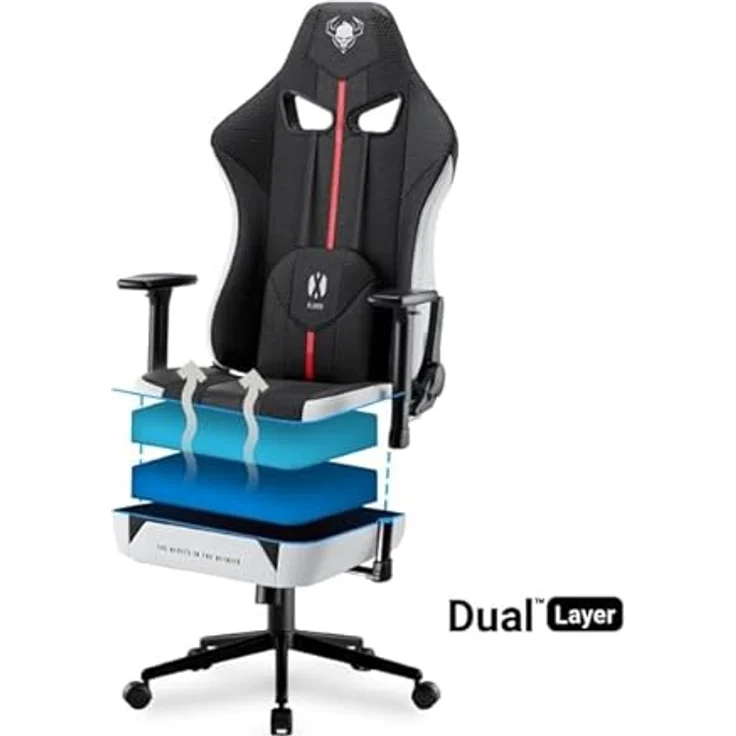 Diablo Chairs Gaming-Stuhl X-Player 2.0 ergonomischer Drehstuhl mit Höhenverstellung Verstellbarer Kopfstütze und Lendenkissen HR-Schaum Tilttech-System 58 x 35,5 x 117 cm Größe S – Bild 5