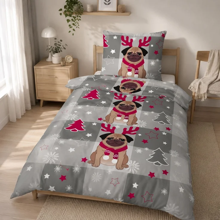 Biber Bettwäsche 135x200 cm + 80x80 cm - Einzelbettwäsche im Weihnachtsmotiv – Bild 3