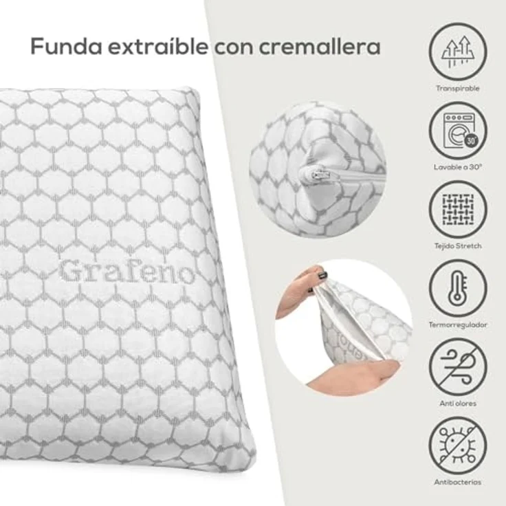DUÉRMETE ONLINE Nature Tencel Viskoelastisches Kissen, hervorragende Anpassungsfähigkeit, waschbar, wärmeregulierend, milbenabweisend und hypoallergen, 1 Stück (1 Stück) – Bild 3