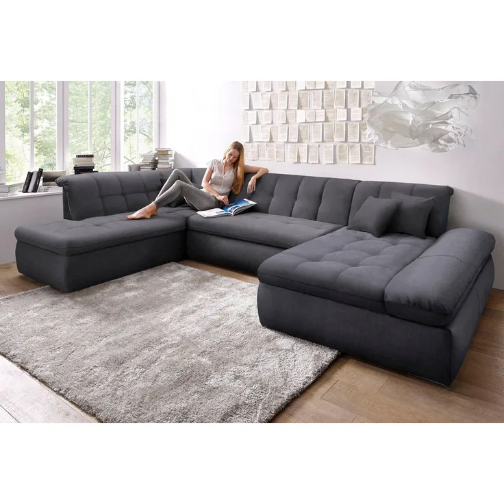 DOMO collection Wohnlandschaft NMORIC im XXL-Format, 353x216x80 cm, inkl. Zierkissen U-Form, wahlweise mit Bettfunktion und Armlehnenverstellung