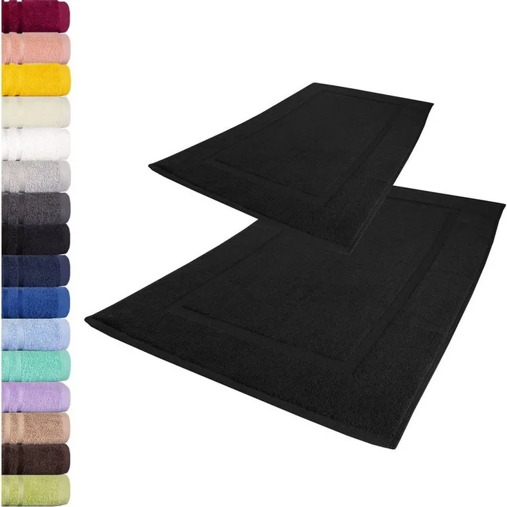 Lavea Badematte Elena, Höhe 3 mm, 2 Stück, Höhe 3 mm, 50x80cm, strapazierfähiger Badvorleger, beidseitig nutzbar, Baumwolle, rechteckig, pflegeleichte & saugstarker Duschvorleger, Fußbodenheizungen geeignet