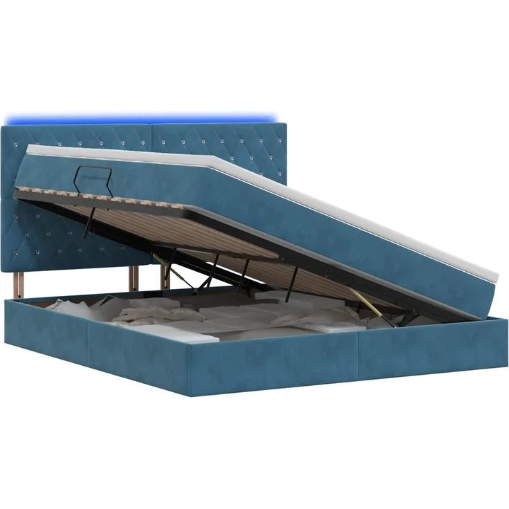 vidaXL LED-Speicherbett mit Matratze Dunkelblau 160 x 200 cm Samt 3460084 – Bild 2
