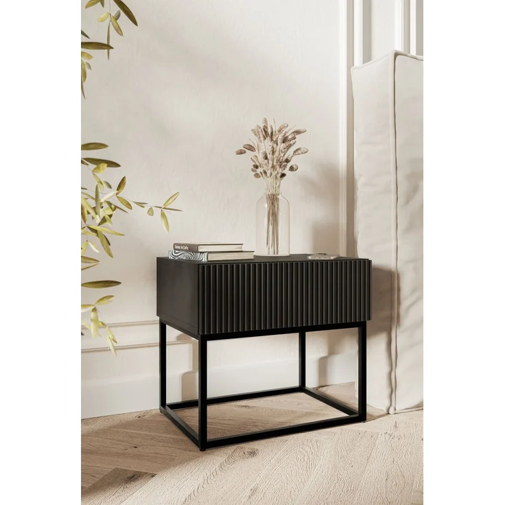 Selsey 'Veldio' Nachttisch mit Schublade, schwarz mit Metallgestell, ca. 44 x 50 x 36 cm – Bild 3