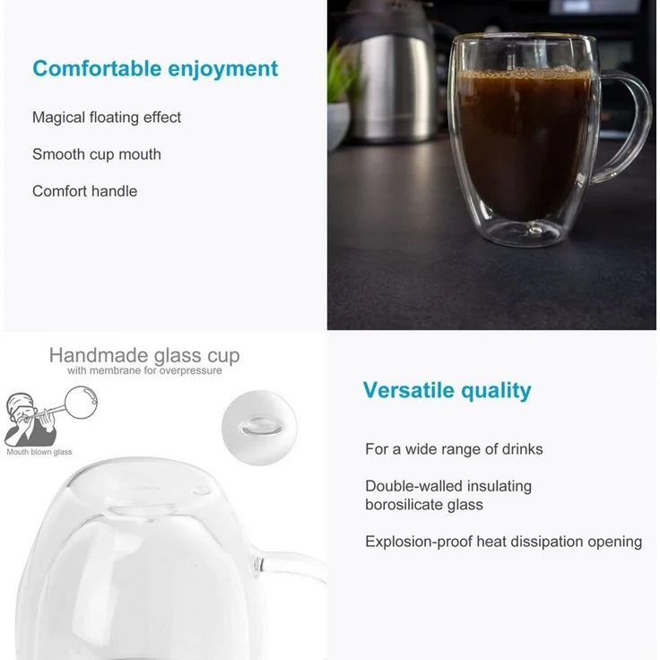 Intirilife Thermoglas, 4-tlg, Glas, Gläser Set Thermoglas Teeglas Kaffeeglas 400ml Doppelwandig (4-tlg) – Bild 3