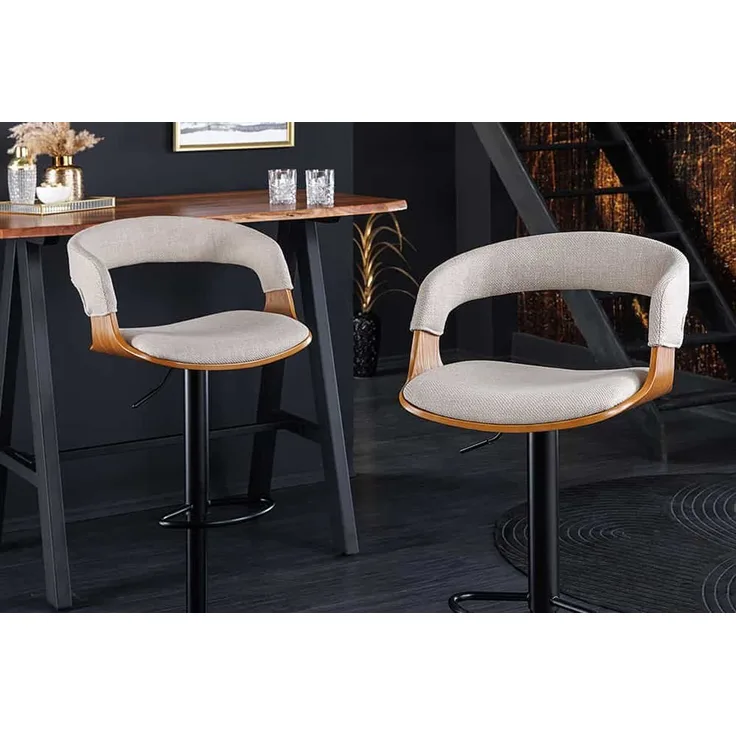 riess-ambiente Barhocker MANHATTAN beige / natur / schwarzHATTAN beige / schwarz (Einzelartikel, 1 St), Strukturstoff · Metall · höhenverstellbar · 360° drehbar · mit Lehne
