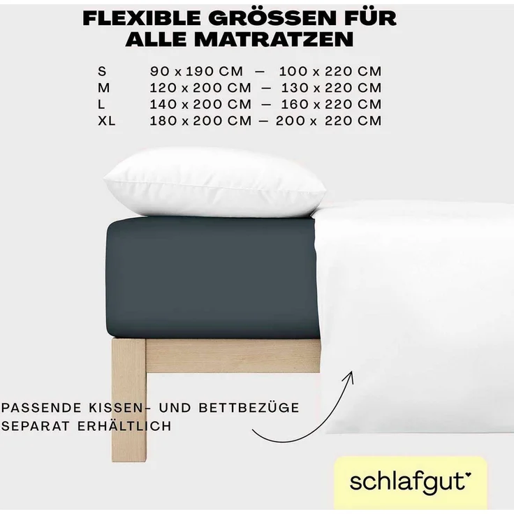 Schlafgut 'Easy' Spannbettlaken, MADE IN GREEN by OEKO-TEX®, Gummizug: rundum, Jersey Elasthan, Grey Deep, XL 180x200cm - 200x220cm – Bild 4