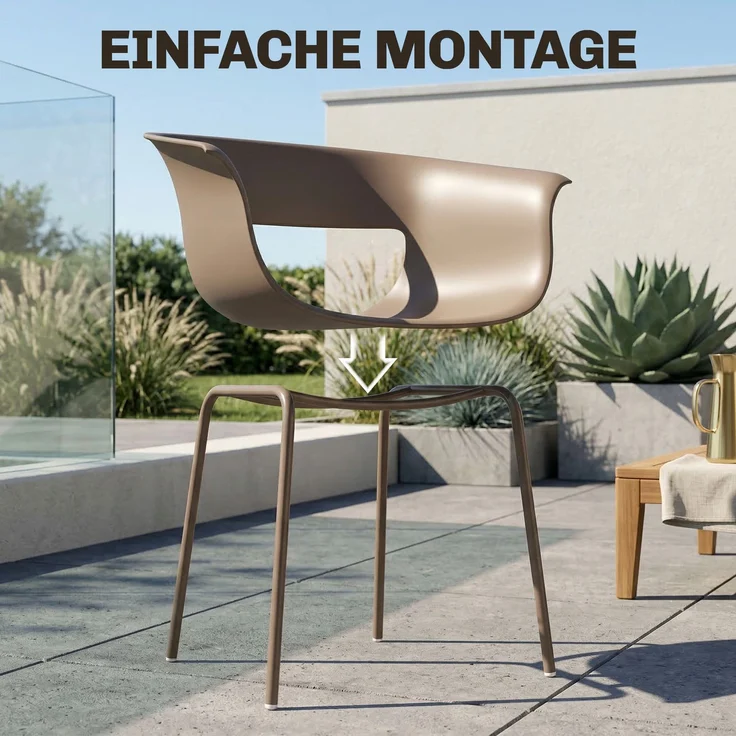 Gartenstühle 4er Set ergonomisch Balkonstühle mit Ausschnittdesign Armlehne Wetterfest röstbeständig Kaffee--Kaffee--74x51x61cm--YOUDENOVA – Bild 9