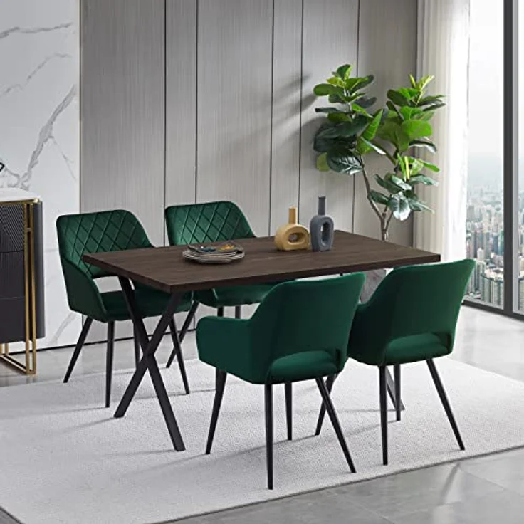 TUKAILAI Esszimmerstühle 2er Set aus Samt, Küchenstuhl Polsterstuhl mit Offener Rückenlehne,Armlehnen,Gepolstertem Sitz, Metallbeinen, Grün Stühle für Wohnzimmer,Esszimmer,Küche – Bild 8