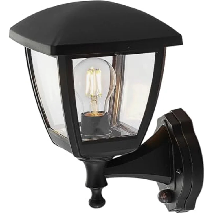 Lindby Acelya Wandleuchte außen, spritzwassergeschützt mit Bewegungsmelder, 1-flammig, E27, schwarz - Ideal für Terrasse und Balkon – Bild 1