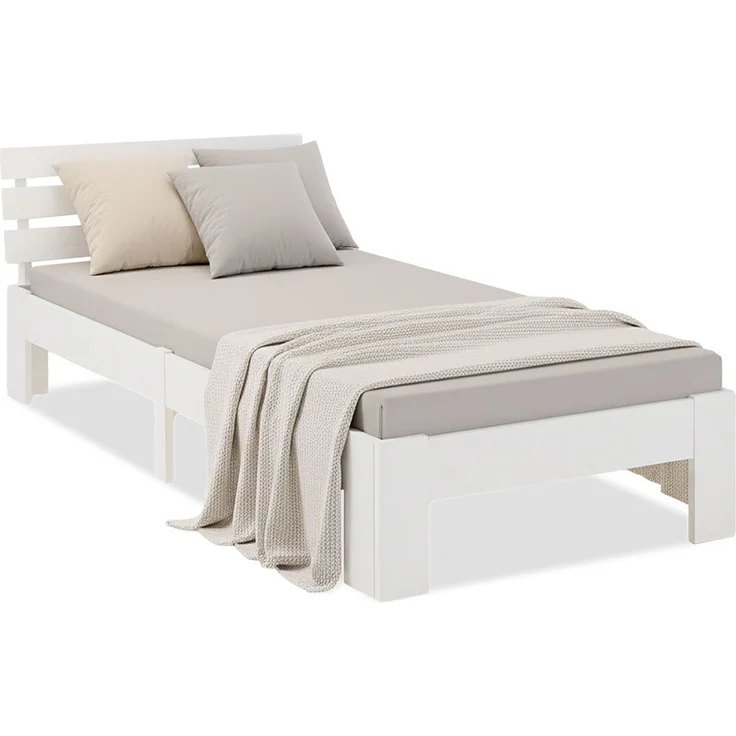 Einzelbett Holzbett 90x200 mit Lattenrost Weiß Kiefer Bett Bettgestell Massivholz – Bild 1