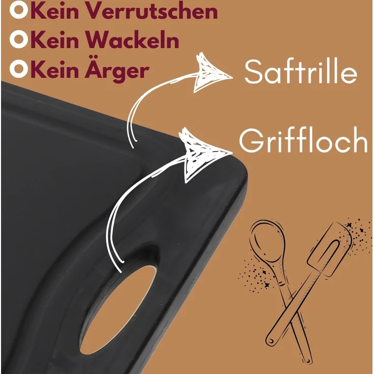 2er Set Schneidebrett Kunststoff und Bambus 2in1 Schneidbrett mit Anti-Rutsch Schneidebretter Küchenbrett Bambus Schneidebrett Schwarz Rutschfest mit Griffloch – Bild 7
