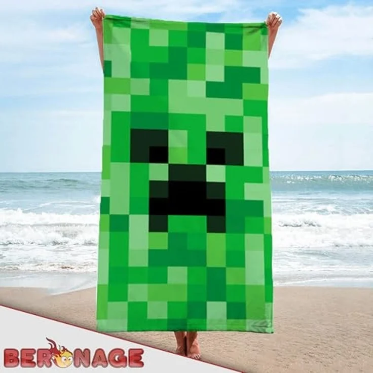 BERONAGE Strandtuch Minecraft Badetuch Creeper 75x150 cm, (1-St), Frottee in Velours-Qualität – Bild 5