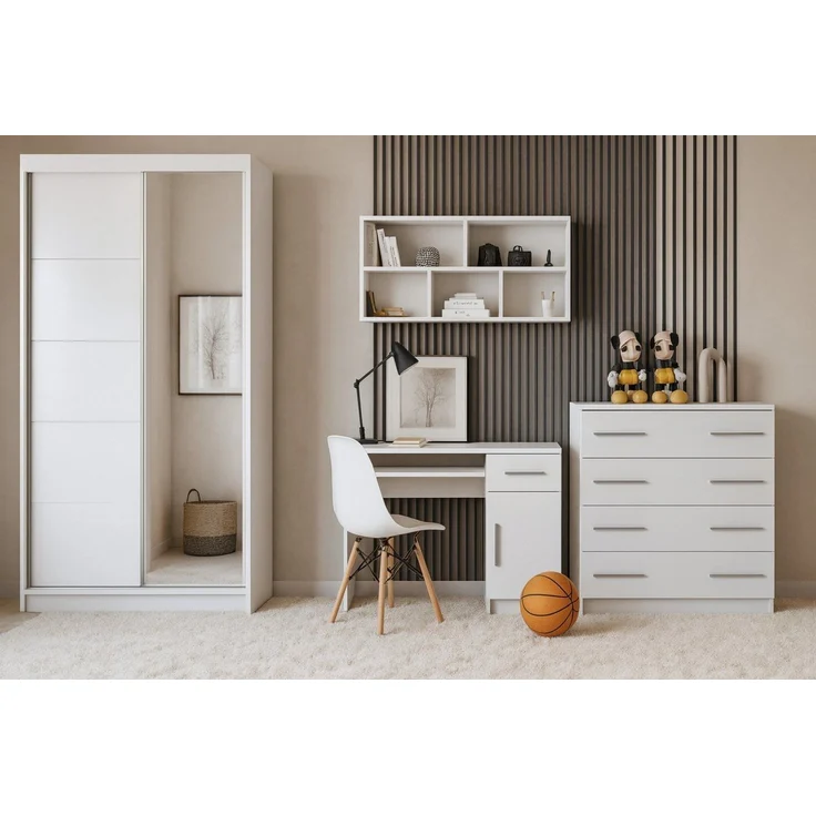 Deine Möbel 24 Jugendzimmer-Set TILL PLUS 05 Möbel Set in Weiß Matt oder Eiche Sonoma, (Set, 4-tlg, ideale Möbel für Kinder und Jugendliche), Modernes Set, Kleiderschrank, Schreibtisch, Kommode & Wandregal – Bild 1