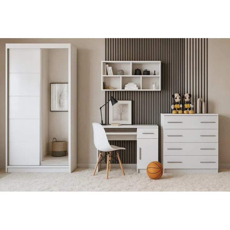 Deine Möbel 24 Jugendzimmer-Set TILL PLUS 05 Möbel Set in Weiß Matt oder Eiche Sonoma, (Set, 4-tlg, ideale Möbel für Kinder und Jugendliche), Modernes Set, Kleiderschrank, Schreibtisch, Kommode & Wandregal